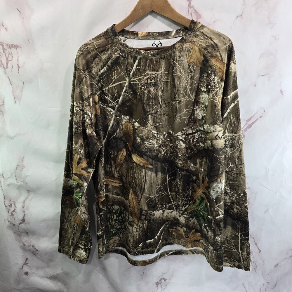 Realtree Edge Shirt Mens Large Camo Woodland Hardwoods Long Sleeve Fleece Lined